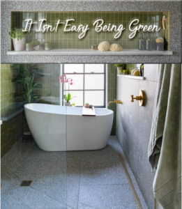 Green Wet Room, Freestanding Tub, Walk-in Shower, Black Grid Window